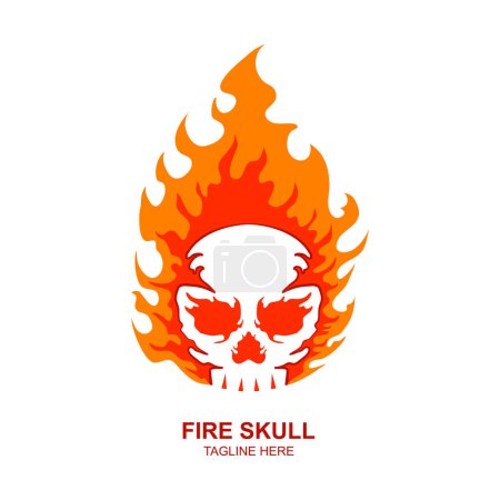 Illustration for Vector illustration of a fiery skull burning on fire, like a devil - Royalty Free Image