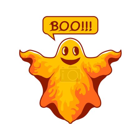 Ilustración de Ilustración vectorial de un fantasma ardiente flotando y diciendo boo - Imagen libre de derechos