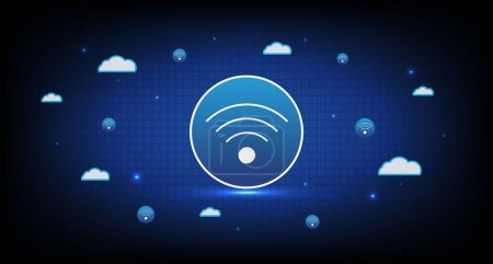 Illustration for WIFI signal icon wireless and high speed with abstract blue background. - Royalty Free Image