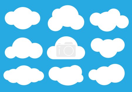 Téléchargez les illustrations : Icône d'illustration vectorielle de collection Cloud sur fond bleu - en licence libre de droit