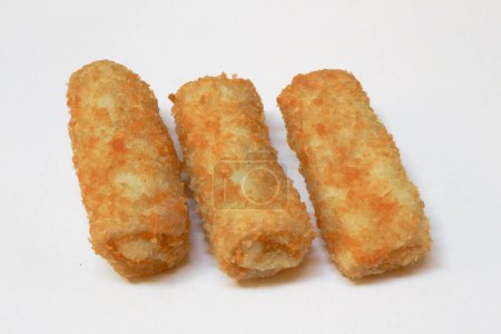Risoles, Indonesian traditional snack. Spicy chicken risoles or risol ayam pedas or risoles ayam pedas stuffed with chicken and chili and enclosed in crape-like wrappers and rolled into bread crumbs a