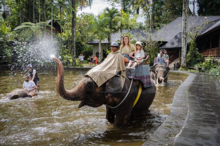 Foto de Bali, Indonesia, 14 de mayo de 2023. Paseos turísticos en elefantes en el parque de elefantes Bali - Imagen libre de derechos