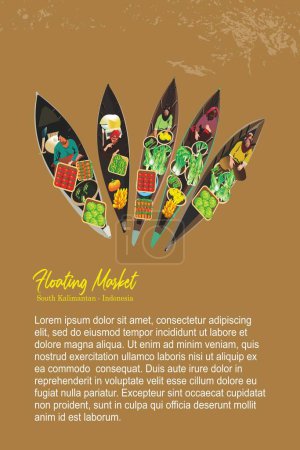 Illustration for Vector illustration of floating market panorama in Asian. - Royalty Free Image