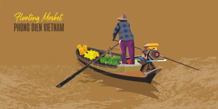 Illustration for Vector illustration of floating market panorama in Asian. - Royalty Free Image