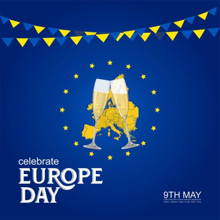 Illustration for Europe Day. Annual public holiday in May. Europe Day in May 9. - Royalty Free Image