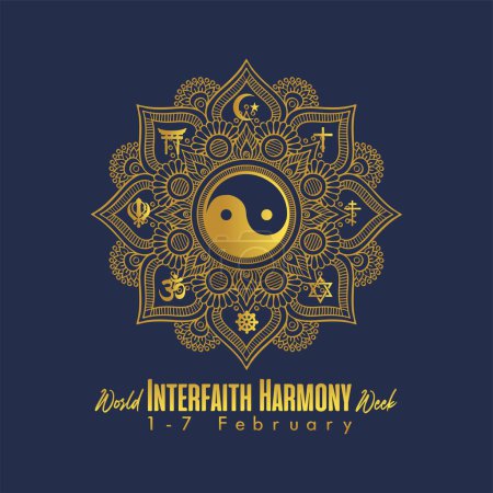 Illustration for World Interfaith Harmony Week, 1-7 February. - Royalty Free Image