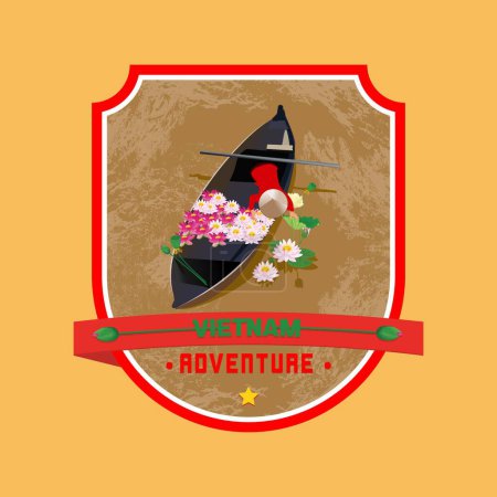 Vietnam badges with traditions of floating markets, lotus harvesting and pottery making.