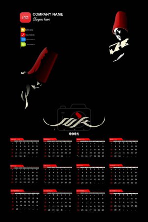 Ilustración de 2024 calendario de pared con baile fondo sufí. - Imagen libre de derechos