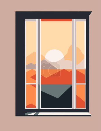 Illustration for Window with a View, minimalistic art, geometric art - Royalty Free Image