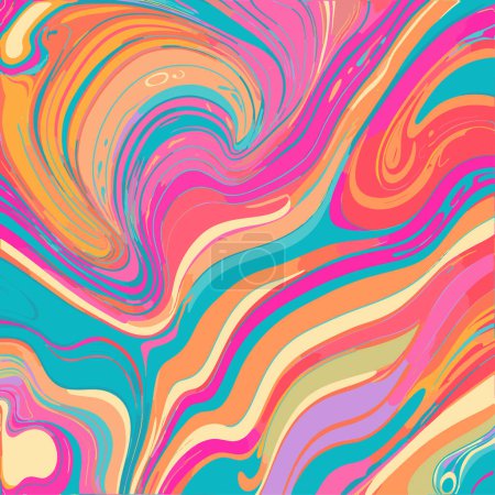 Illustration for Abstract psychedelic background, colorful waves trendy vector illustration in style of hippie, marble - Royalty Free Image