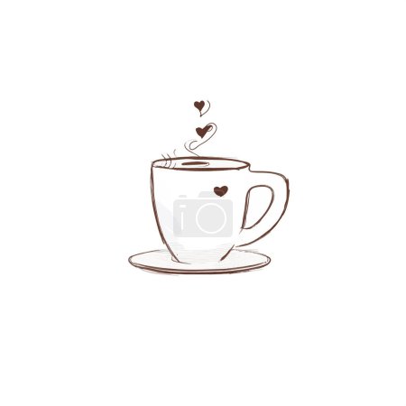 Illustration for One line drawing of cup of coffee with heart. Continuous single hand drawn vector illustration, minimalism - Royalty Free Image
