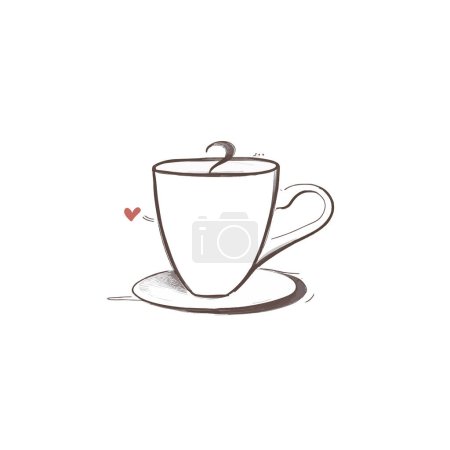 Téléchargez les illustrations : Un dessin de ligne de tasse de café avec coeur. Illustration vectorielle continue dessinée à la main, minimalisme - en licence libre de droit