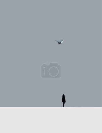 Illustration for Girl with loneliness, minimalistic art, surrealism, abstract - Royalty Free Image