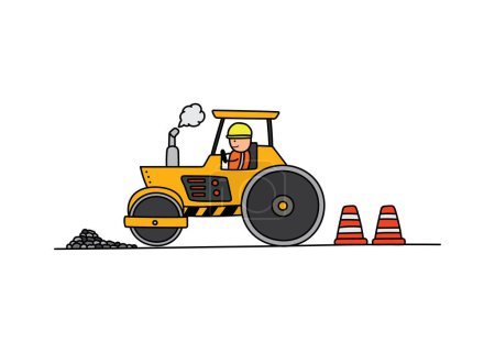 Illustration for Vector illustration of Hand drawn color children construction set of road roller machine by wordspotrayal - Royalty Free Image