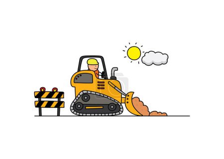 Illustration for Vector illustration of Hand drawn color children construction worker riding a bulldozer by wordspotrayal - Royalty Free Image