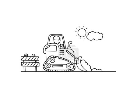Illustration for Hand drawn color children construction worker riding a bulldozer by wordspotrayal - Royalty Free Image