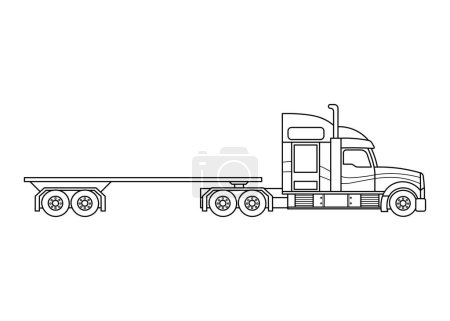 Téléchargez les illustrations : Illustration vectorielle dessinée à la main couleur enfants construction bas lit remorque camion - en licence libre de droit
