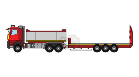 Téléchargez les illustrations : Illustration vectorielle couleur enfants construction semi plate remorque camion clip art - en licence libre de droit
