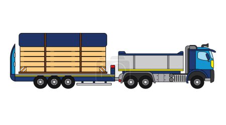Téléchargez les illustrations : Illustration vectorielle couleur enfants construction semi remorque camion avec grande caisse d'expédition en bois clip art - en licence libre de droit