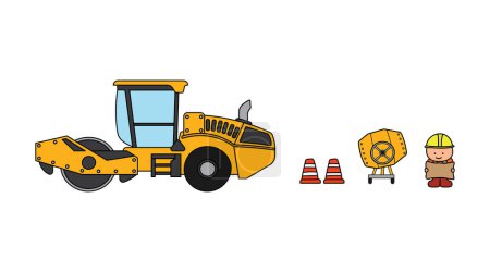 Illustration for Vector illustration color children construction worker with road roller and cement mixer clipart by wordspotrayal - Royalty Free Image