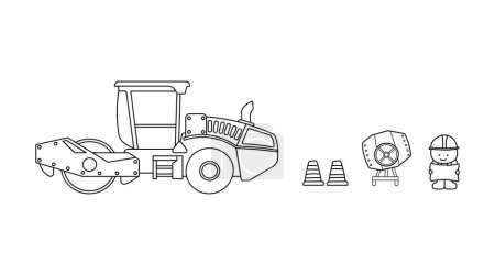 Illustration for Hand drawn Vector illustration color children construction worker with road roller and cement mixer clipart by wordspotrayal - Royalty Free Image