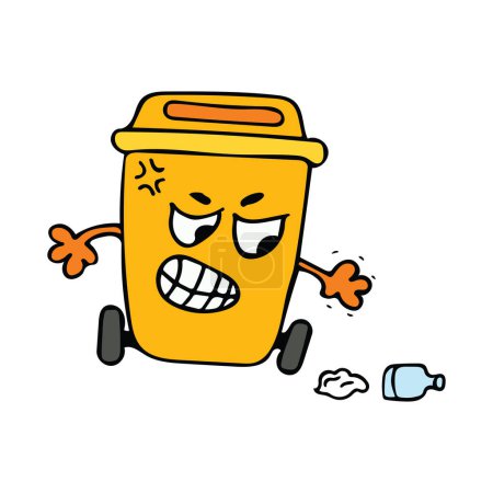 Illustration for Clipart Angry yellow Recycle Bin Cartoon Mascot Character Vector illustration color children cartoon funny Recycle bin - Royalty Free Image