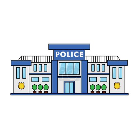 kids drawing Vector illustration Building of Police station flat cartoon isolated