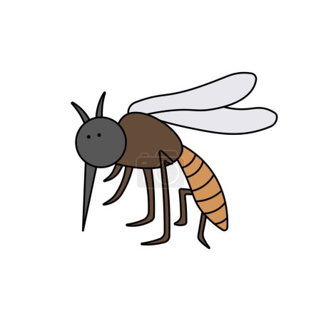 Téléchargez les illustrations : Dessin pour enfants Illustration vectorielle de dessin animé icône de moustique isolé sur fond blanc - en licence libre de droit