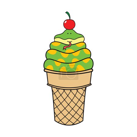 Dessin pour enfants Illustration vectorielle de dessin animé serpent de crème glacée isolé sur fond blanc