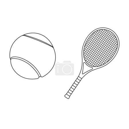 Handgezeichnete Cartoon Vector Illustration Tennisball und Schläger Sport-Ikone Isoliert auf weißem Hintergrund