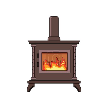 Illustration for Kids drawing Cartoon Vector illustration wood burning stove fireplace Isolated on White Background - Royalty Free Image