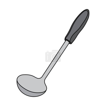 Dibujo para niños Dibujos animados Vector ilustración cucharón de acero inoxidable Aislado en estilo garabato