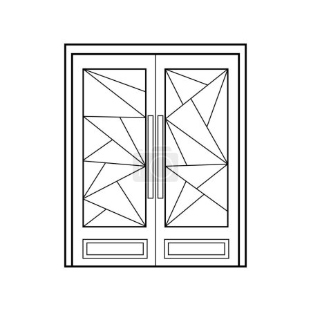 Illustration for Hand drawn Kids drawing Vector illustration geometric glass double door Isolated on White Background - Royalty Free Image