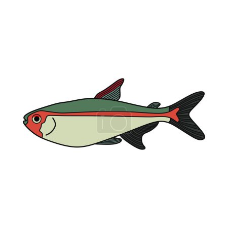 Téléchargez les illustrations : Dessin animé Vecteur illustration lueur tétra poisson icône Isolé sur fond blanc - en licence libre de droit