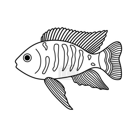 Illustration for Hand drawn Cartoon Vector illustration african cichlids fish icon Isolated on White Background - Royalty Free Image