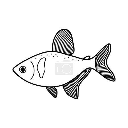 Illustration for Hand drawn Cartoon Vector illustration black phantom tetra fish icon Isolated on White Background - Royalty Free Image