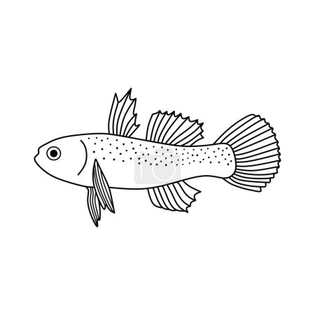 Illustration for Hand drawn Cartoon Vector illustration freshwater goby fish icon Isolated on White Background - Royalty Free Image