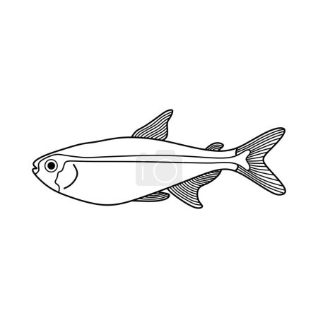 Téléchargez les illustrations : Dessin à la main dessin animé vectoriel illustration lueur tétra poisson icône isolé sur fond blanc - en licence libre de droit