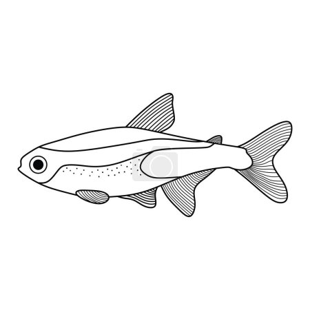 Téléchargez les illustrations : Illustration vectorielle dessin à la main tétra icône de poisson Isolé sur fond blanc - en licence libre de droit