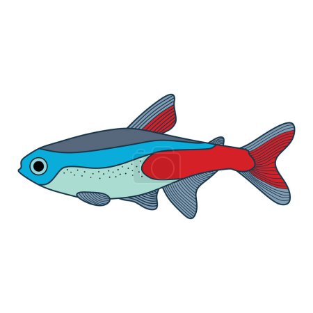 Téléchargez les illustrations : Dessin animé Illustration vectorielle néon tétra icône de poisson Isolé sur fond blanc - en licence libre de droit
