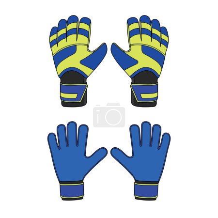 Kids drawing Cartoon Vector illustration set of goalkeeper gloves front and back icon Isolated on White Background