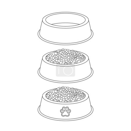 Hand drawn kids drawing cartoon Vector illustration pet food bowls, dog bowls icon Isolated on White