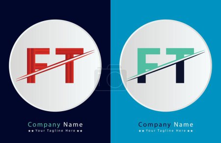Téléchargez les illustrations : Lettre FT logo coloré dans le cercle. Illustration du logo vectoriel. - en licence libre de droit