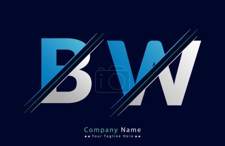 Modèle abstrait de conception de logo lettre BW. Illustration du logo vectoriel.