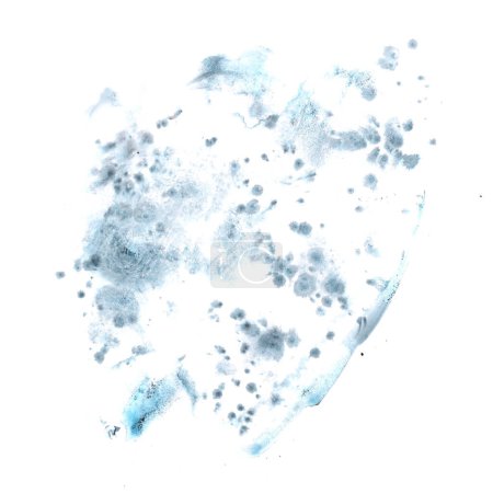 Handgemalte Aquarell-abstrakte Spritzer Illustration. Monochromer Farbverlauf grau, blaue und schwarze Flecken und Spritzer, Pinselstriche. Perfektes Hintergrunddesign für Kartendruck, Aufkleber, Logo. Isoliert
