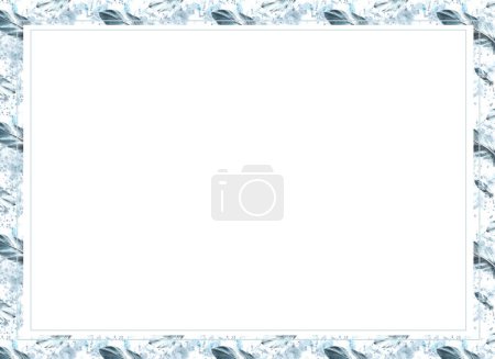Handbemalter Aquarell-abstrakter Rahmen, Banner Illustration Einfarbige Federn, Farbverlauf grau, blaue und schwarze Flecken und Spritzer, Pinselstriche Hintergrunddesign für Kartendruck, Aufkleber, Logo Isoliert