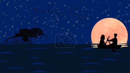 Téléchargez les photos : Bleu & Orange Océan abstrait avec coucher de soleil Aquarelle Illustration Fond d'écran - en image libre de droit