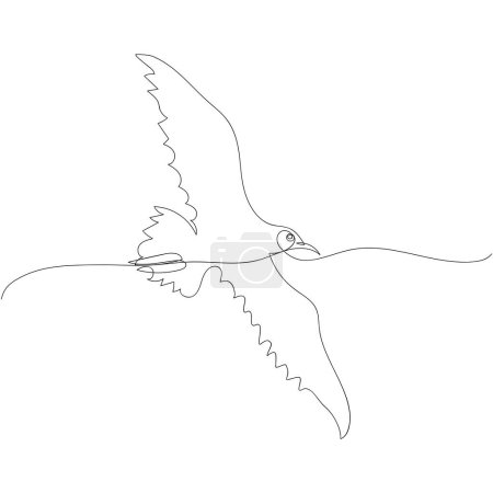 Illustration for Flying seagull in continuous line art drawing style. Free bird in minimalist black linear design isolated on white background. Vector illustration - Royalty Free Image
