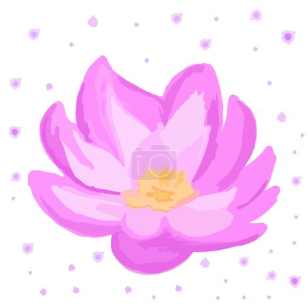 Ilustración de Flor rosa-púrpura de un lirio de agua o loto, pétalos acariciados con un núcleo amarillo. Flor mágica. Impresión. Ilustración vectorial aislada sobre fondo blanco - Imagen libre de derechos