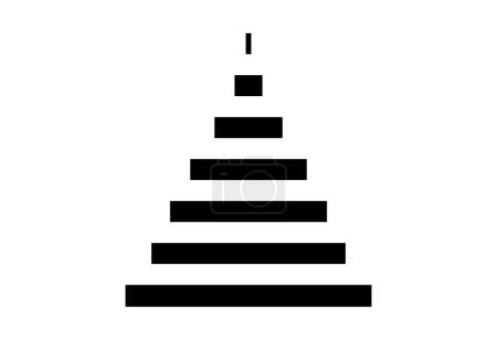 Black and white horizontal lines forming pyramid. Monochrome stripes forming a triangle. Simple geometric design. Minimalist graphic. Logo, icon, pictogram. Vector on white backdrop.